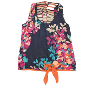 Akiko Silk Tie Front Floral Print Tank Top Size Small